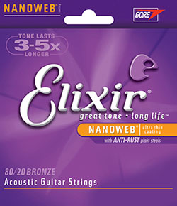Elixir 11102 Medium 80/20 Bronze with NANOWEB Coating Acoustic Guitar String Set
