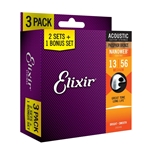 Elixir 16546 Medium Phosphor Bronze with NANOWEB Coating Acoustic Guitar 2+1 Bonus String Set