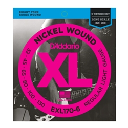 D'Addario EXL170-6; 6-String Regular Light Gauge Long Scale Bass Guitar String Set